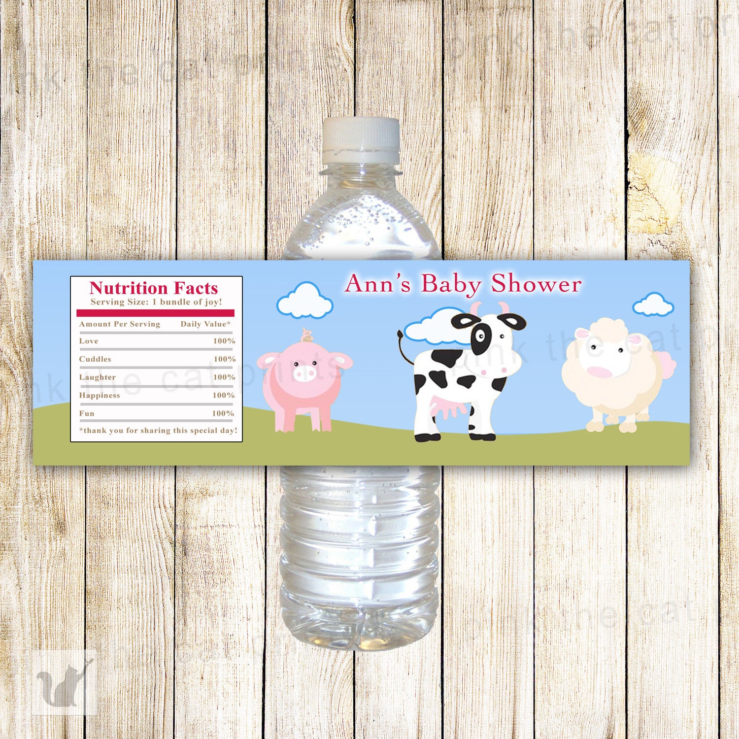 Farm Animals Bottle Label Wrapper Kids Birthday Girl Boy