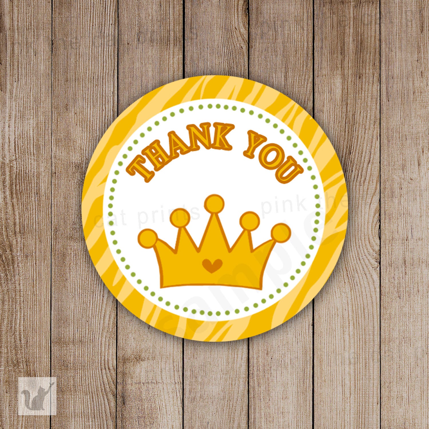 INSTANT DOWNLOAD Printable Yellow Jungle Prince Party Thank You Tag Animal Print Background Birthday Party Favor Baby Shower Favor