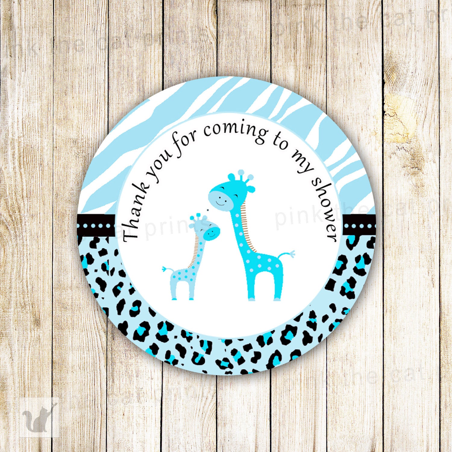 INSTANT DOWNLOAD Printable Jungle Tags Blue Giraffe Thank You Label - Zebra Leopard Animal Texture Background Baby Boy Shower