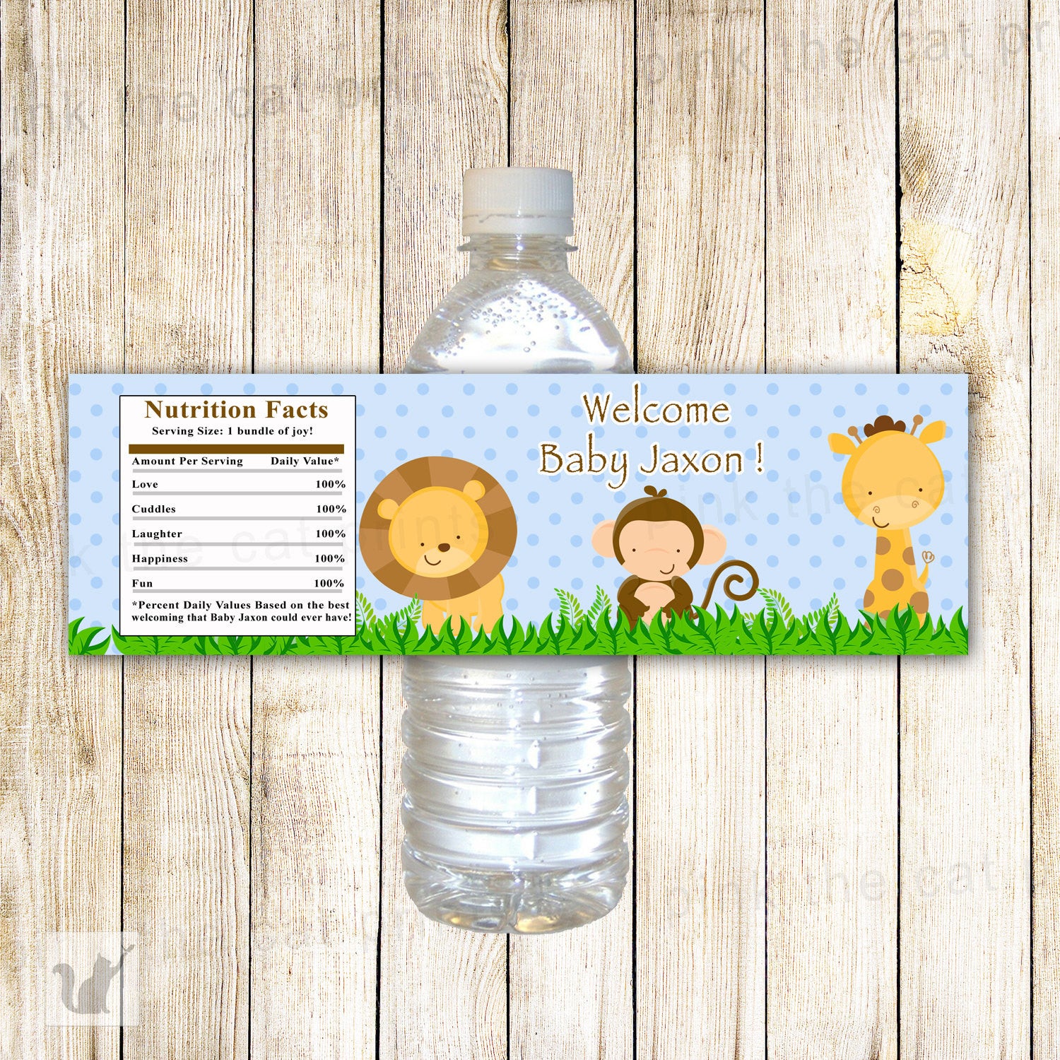 Blue Jungle Bottle Label Birthday Baby Shower 2