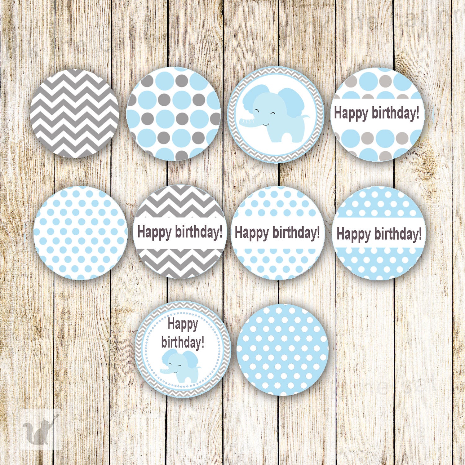 Elephant Small Candy Label Sticker Blue Birthday Baby Shower