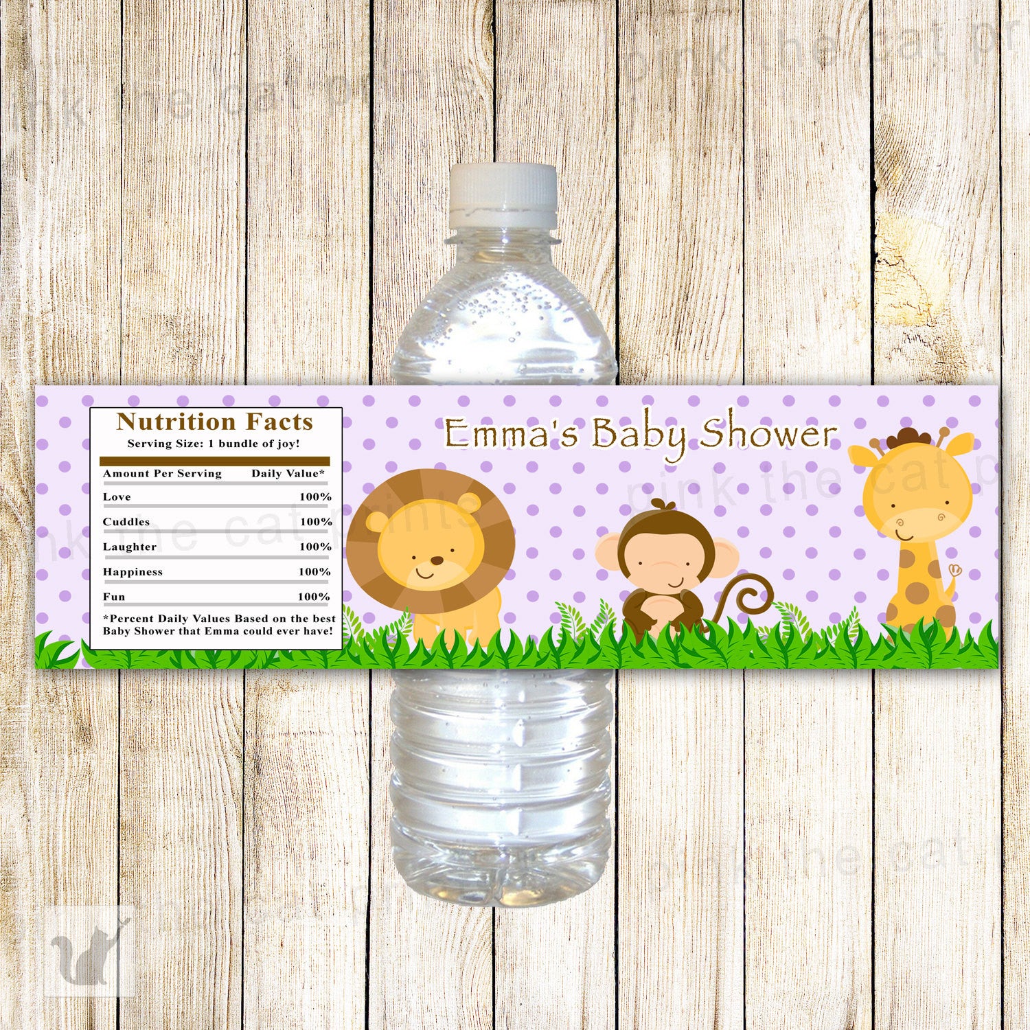 Jungle Bottle Label Purple Birthday Baby Shower