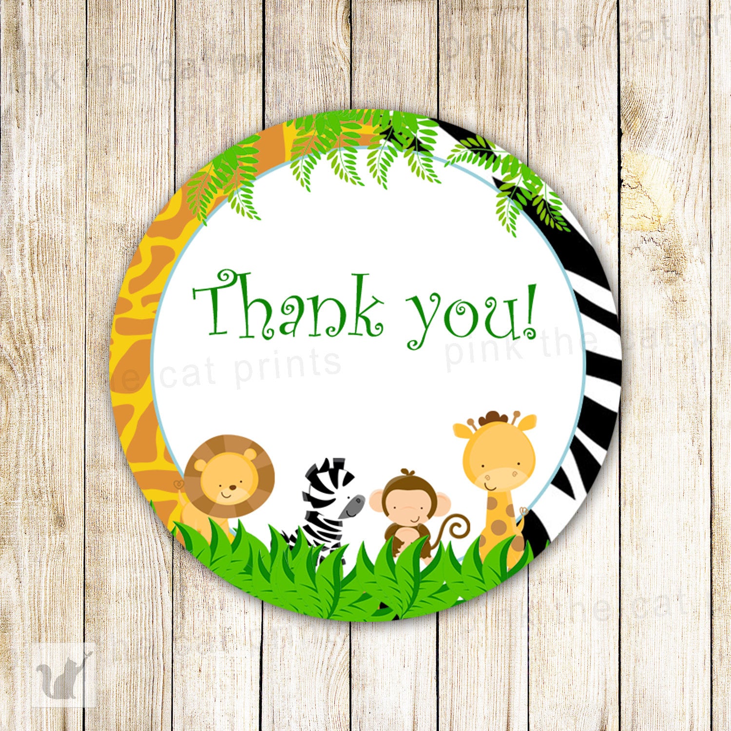 Jungle animal print kids birthday baby shower favor labels printable