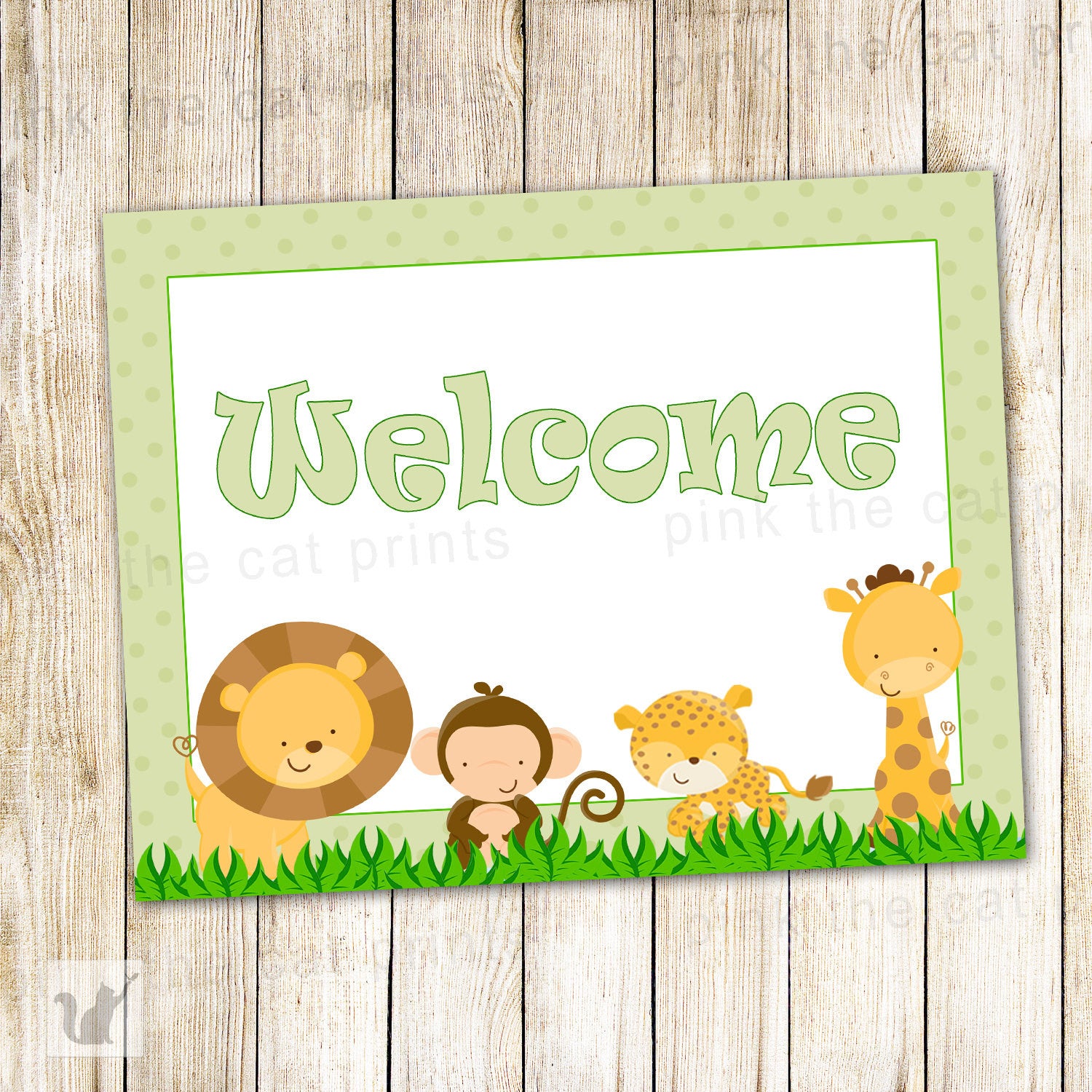 Jungle Welcome Sign Birthday Baby Shower Green Printable