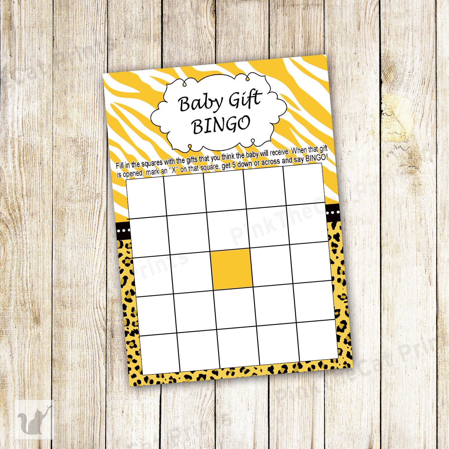 Yellow Zebra Jungle Bingo Card