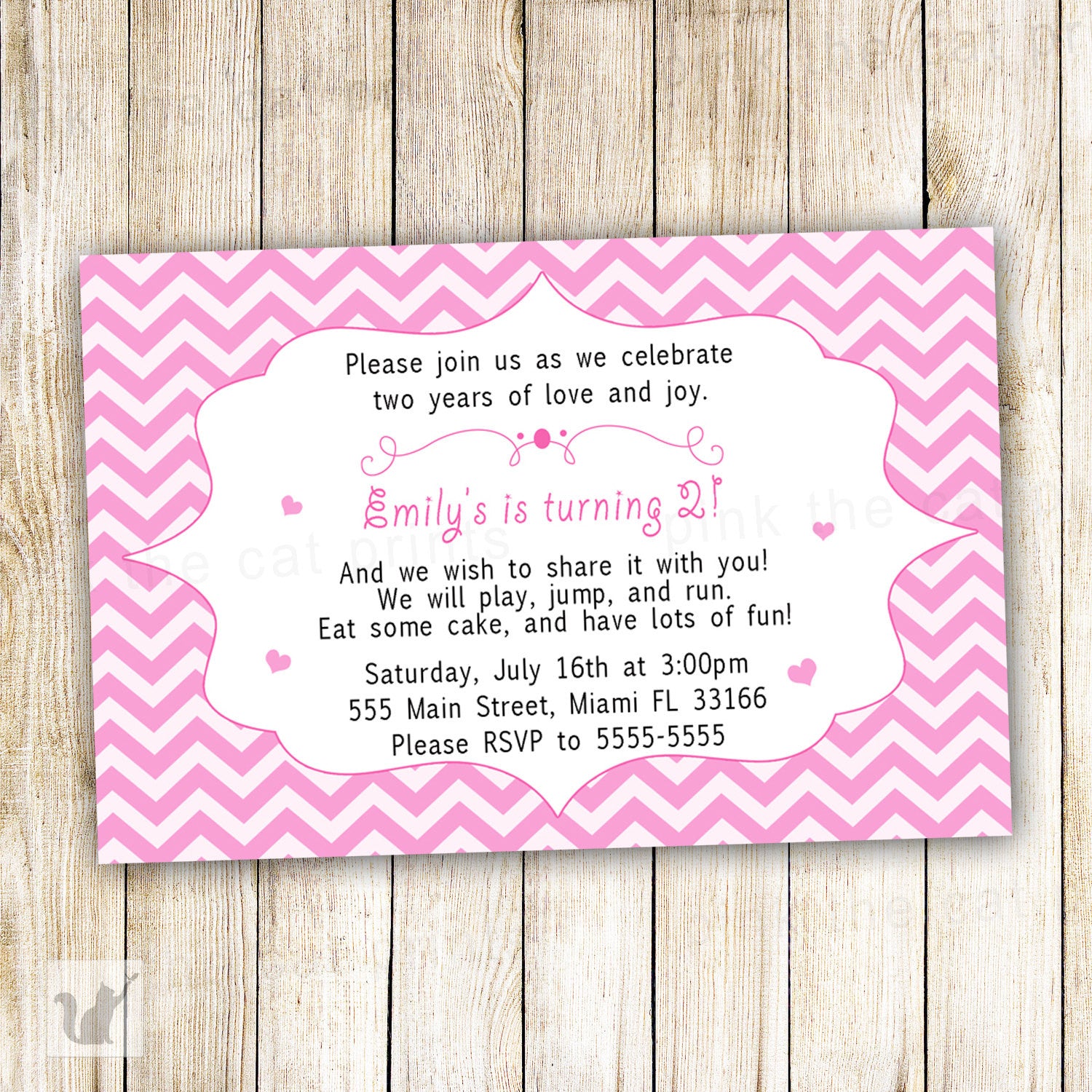pink chevron birthday invitation