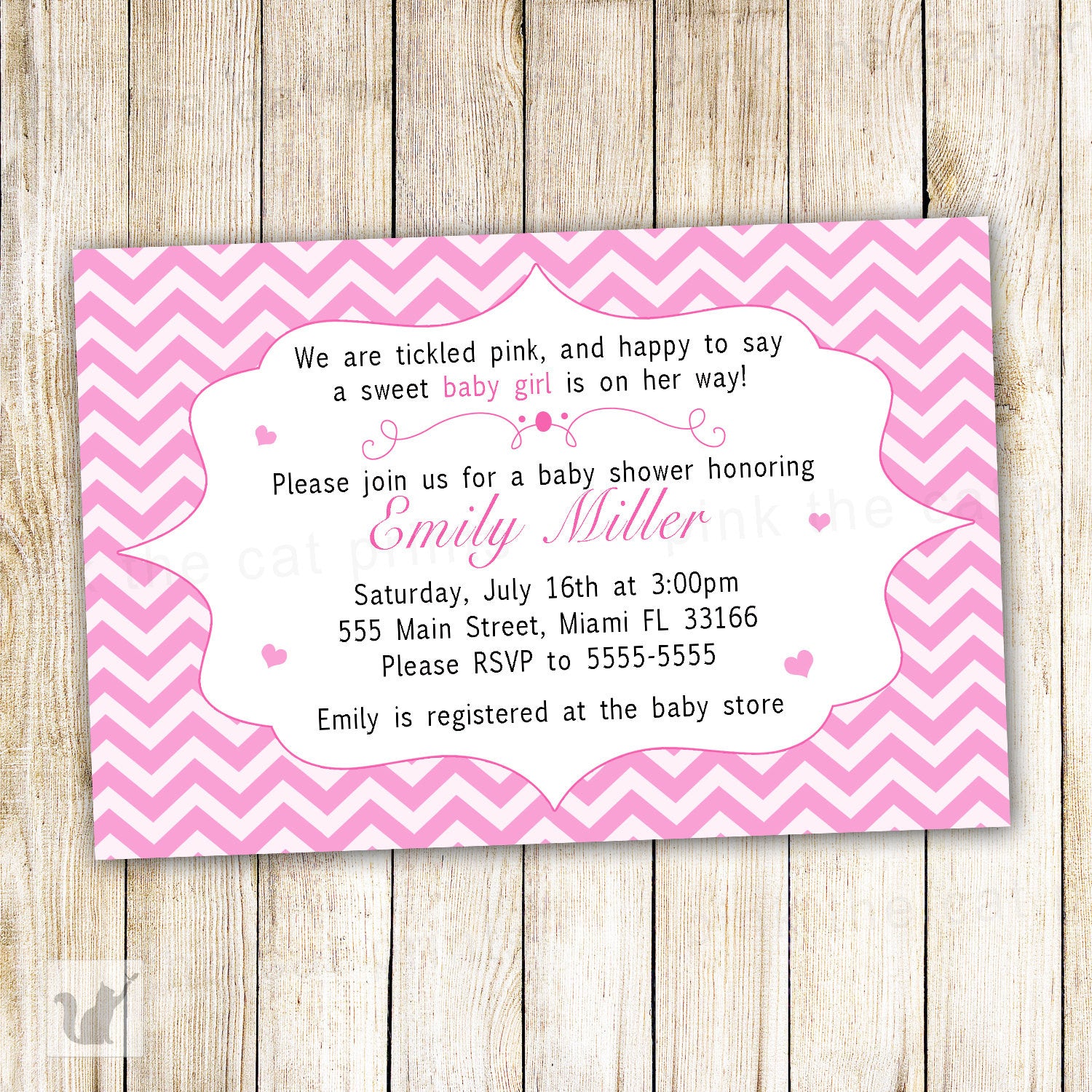 pink chevron baby shower invitation