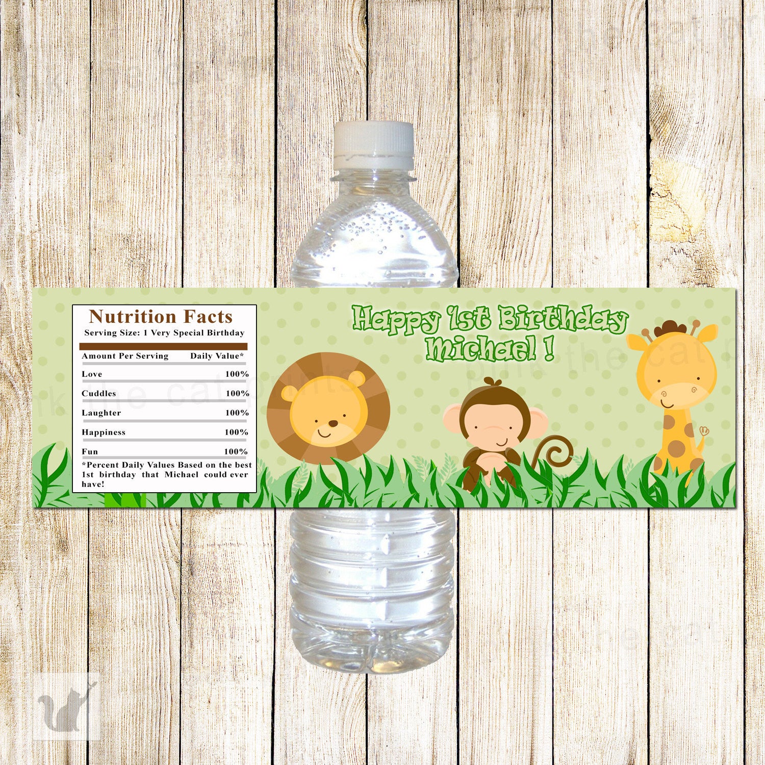 Jungle Bottle Label Birthday Baby Shower Green