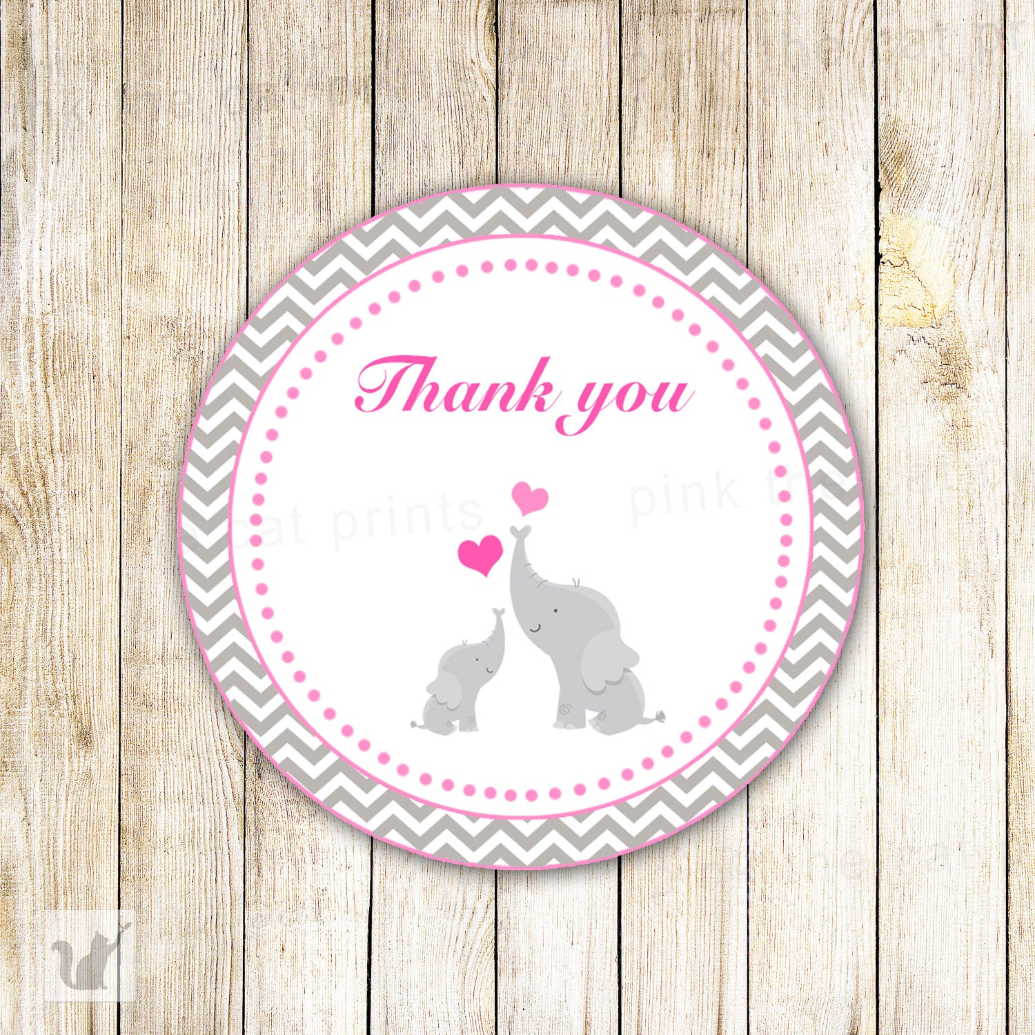 Elephant Label Baby Girl Shower Favor Tag Pink Stickers