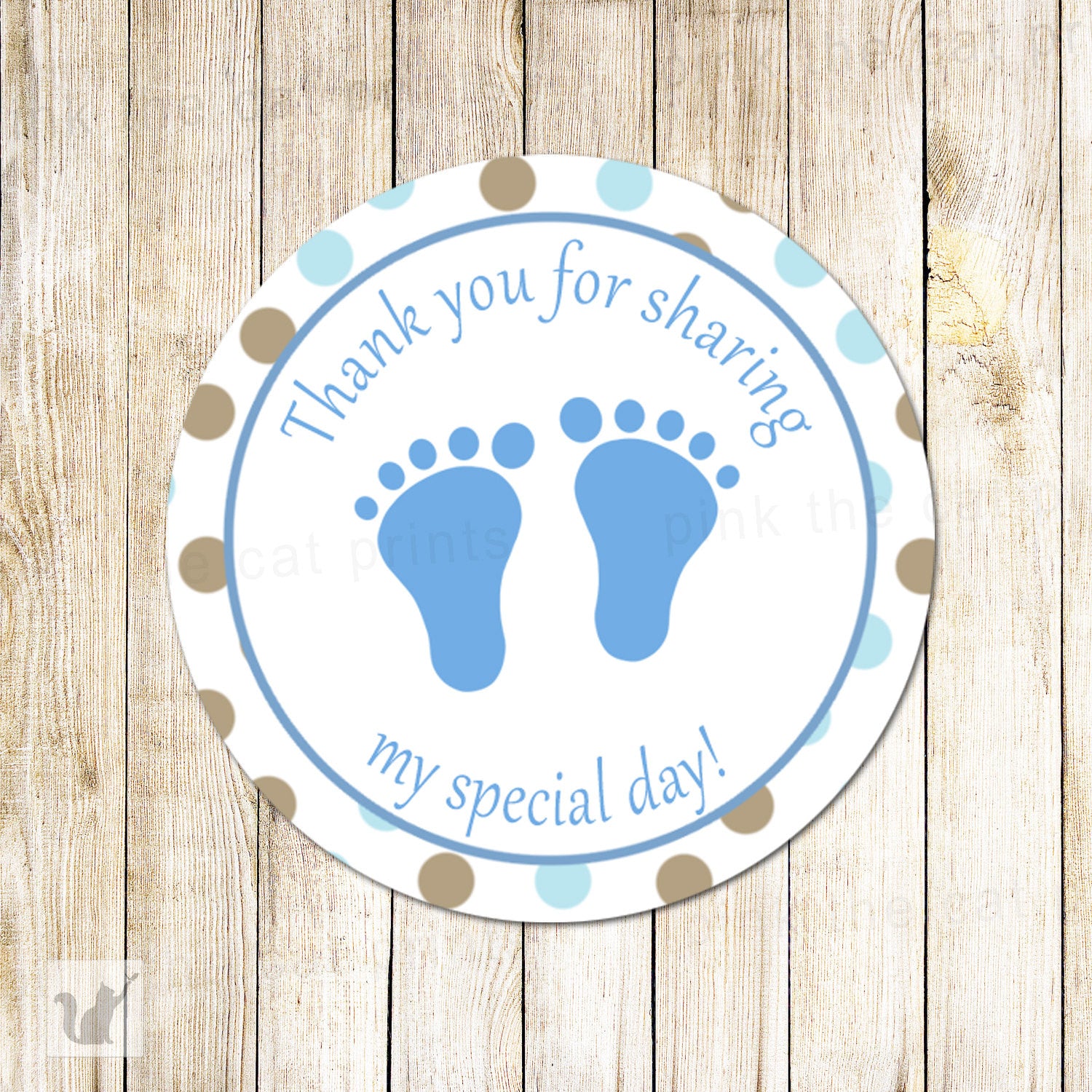 Blue Brown Thank You Label Favor Tag Sticker Baby Boy Shower