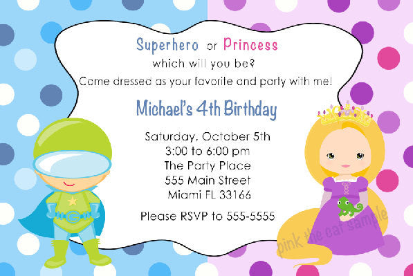 Superhero Princess Invitation Boy Girl Birthday INSTANT DOWNLOAD
