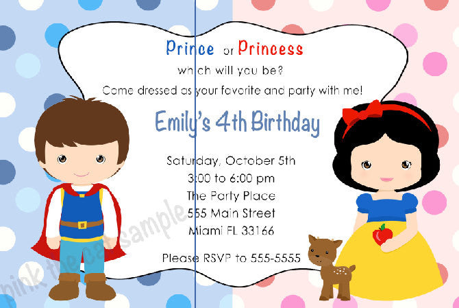Prince Princess Invitation Kids Birthday Party INSTANT DOWNLOAD