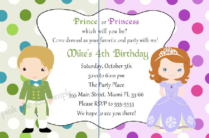 Prince Princess Invitation Kids Birthday INSTANT DOWNLOAD
