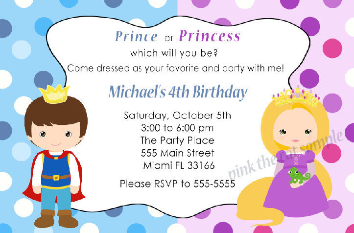 Prince Blonde Princess Invitation Kids Birthday INSTANT DOWNLOAD