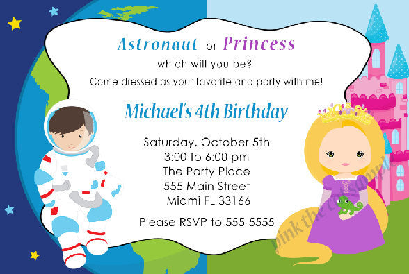 Astronaut Princess Invitation Kids Birthday