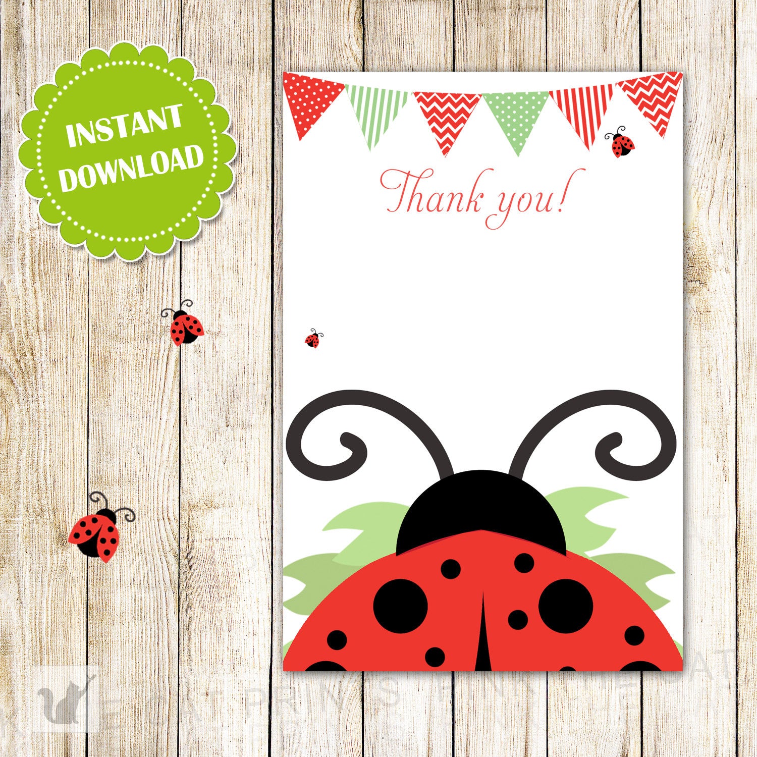 Ladybug Thank You Card Note - Birthday Party Baby Shower Printable INSTANT DOWNLOAD