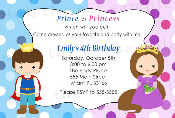 Prince Brunette Princess Invitation Kids Birthday