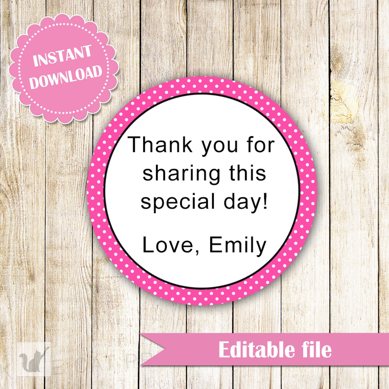 Polka Hot Pink Label - Gift Favor Tag Birthday Baby Girl Shower Printable Editable File INSTANT DOWNLOAD