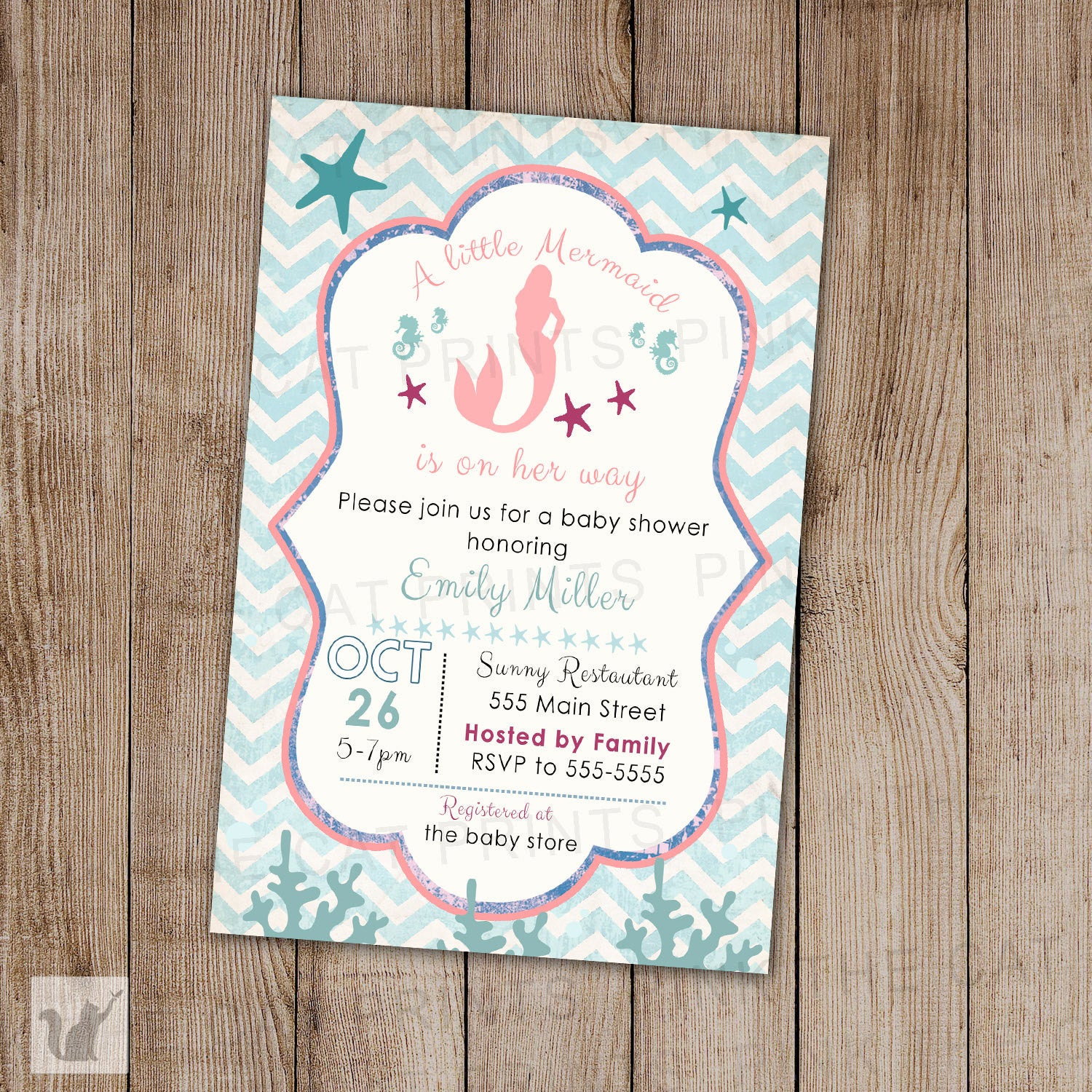 Little Mermaid Invitation Vintage Baby Girl Shower