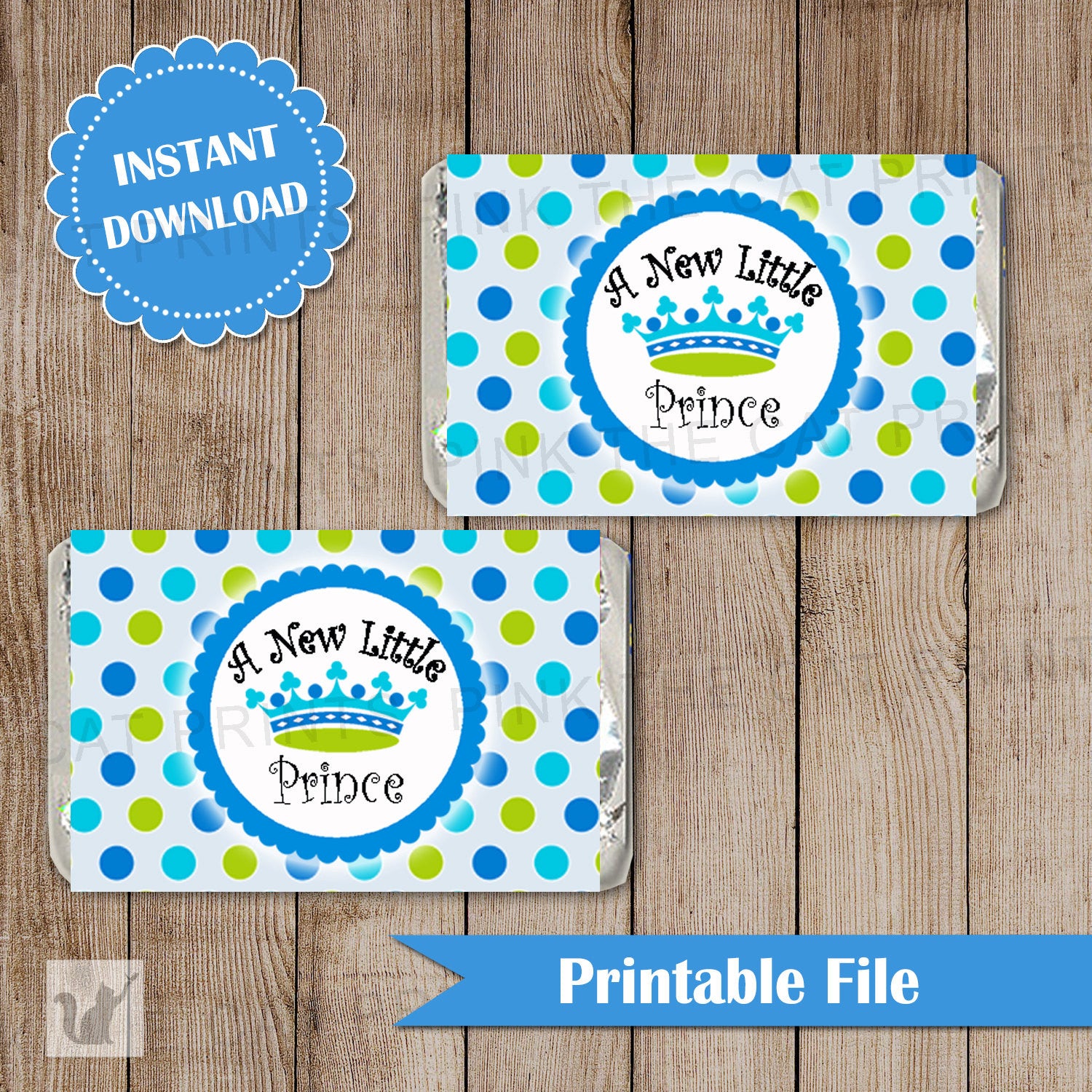 New Little Prince Mini Candy Bar Wrapper Baby Boy Shower Blue Green