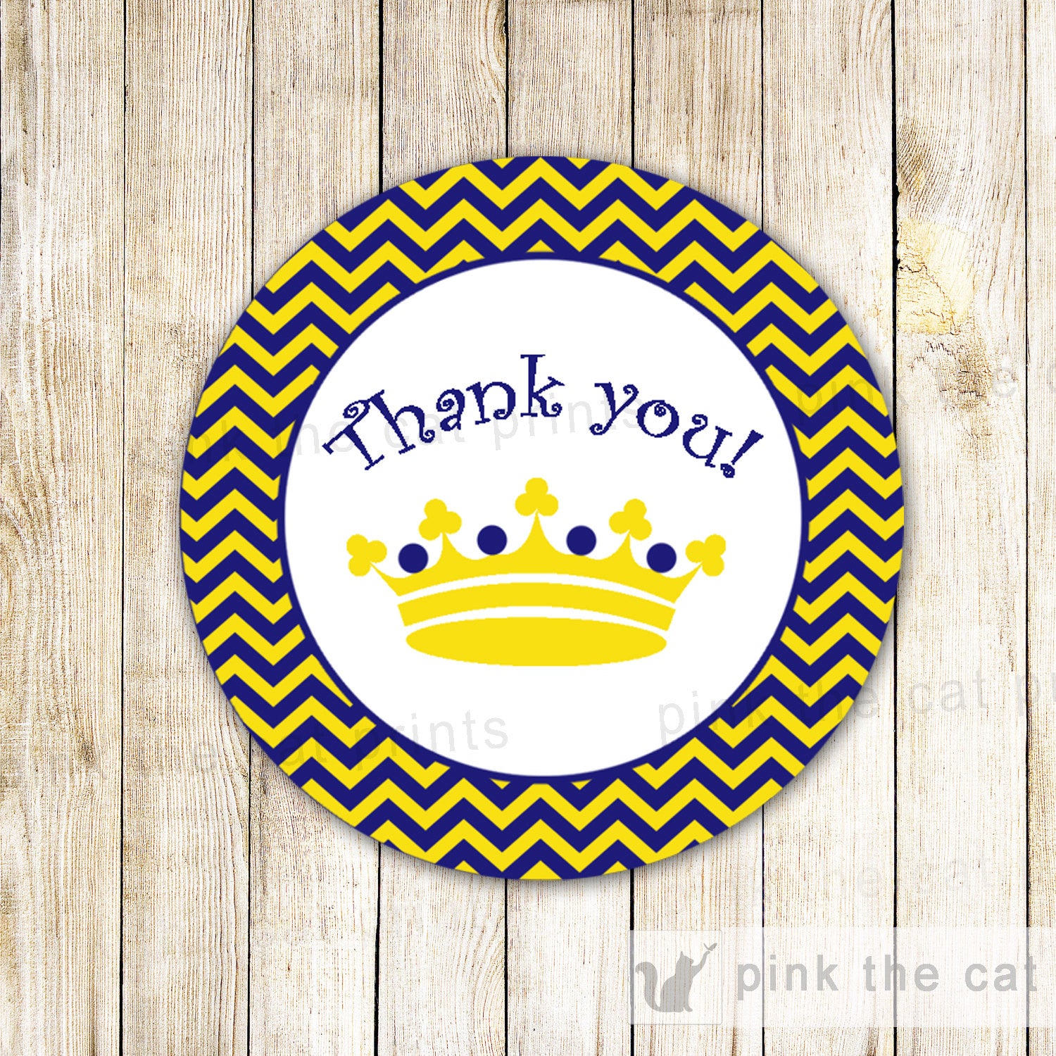 Prince Favor Label Navy Blue Yellow Chevron Boy Birthday Party Baby Shower - instant download