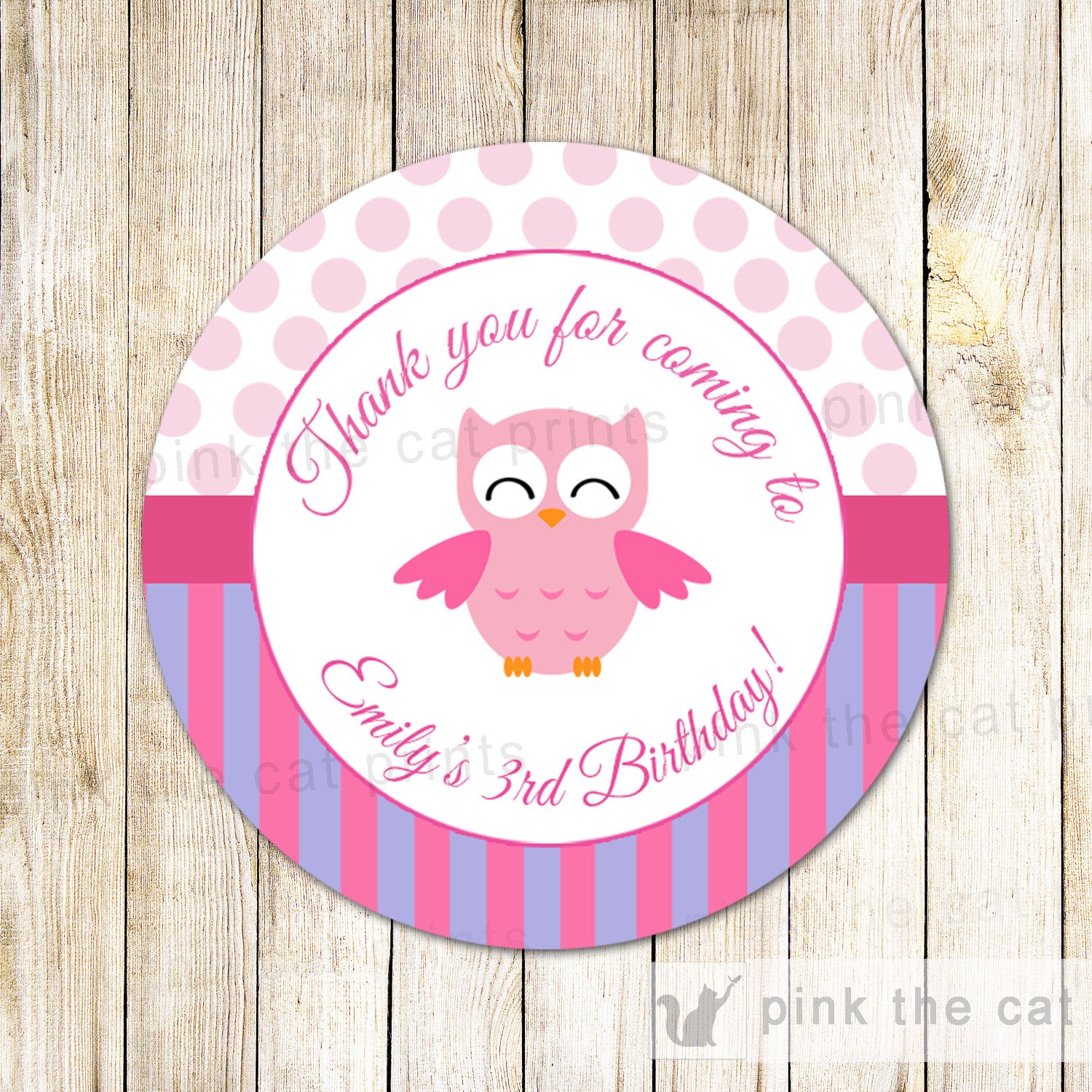 Owl Favor Label Purple Pink Purple Girl Birthday Baby Shower Sticker Tag