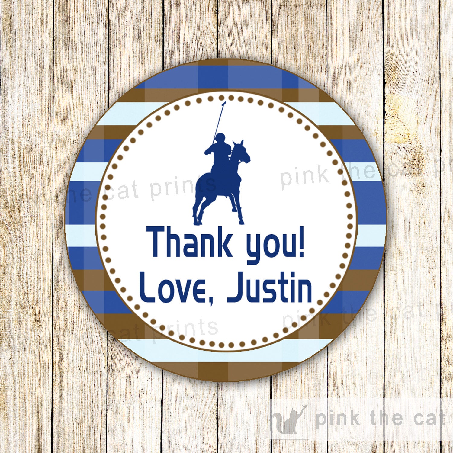 Polo Gift Favor Label Sticker Tag Boy Birthday Baby Shower Blue Brown