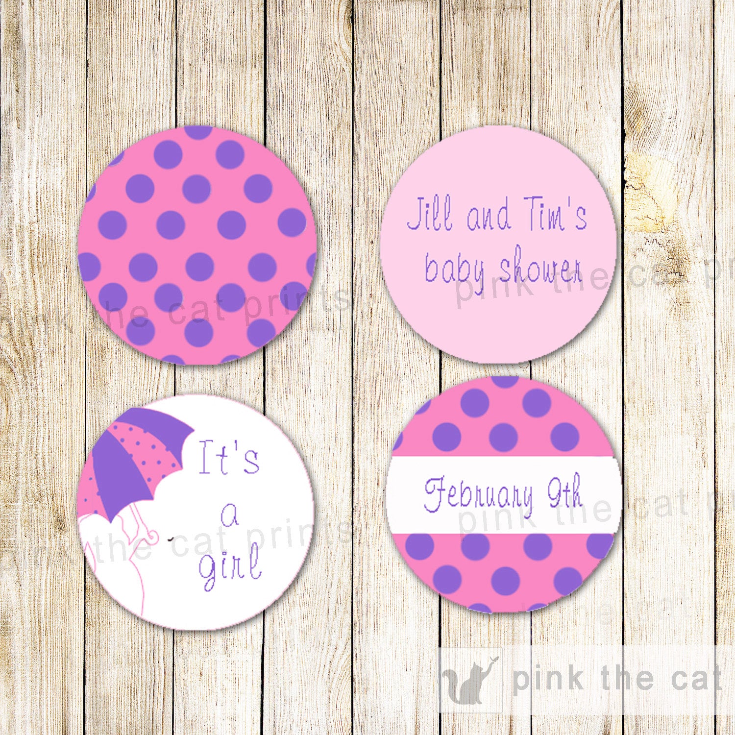 Umbrella Small Candy Label Sticker Baby Girl Shower Pink Purple