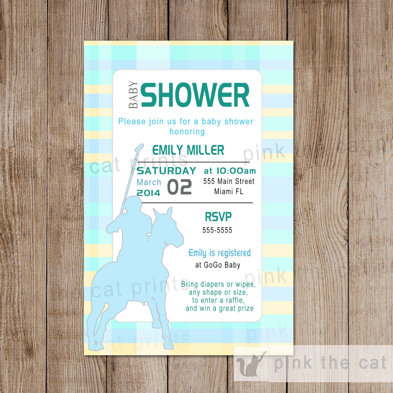 polo baby shower invitation blue yellow unisex