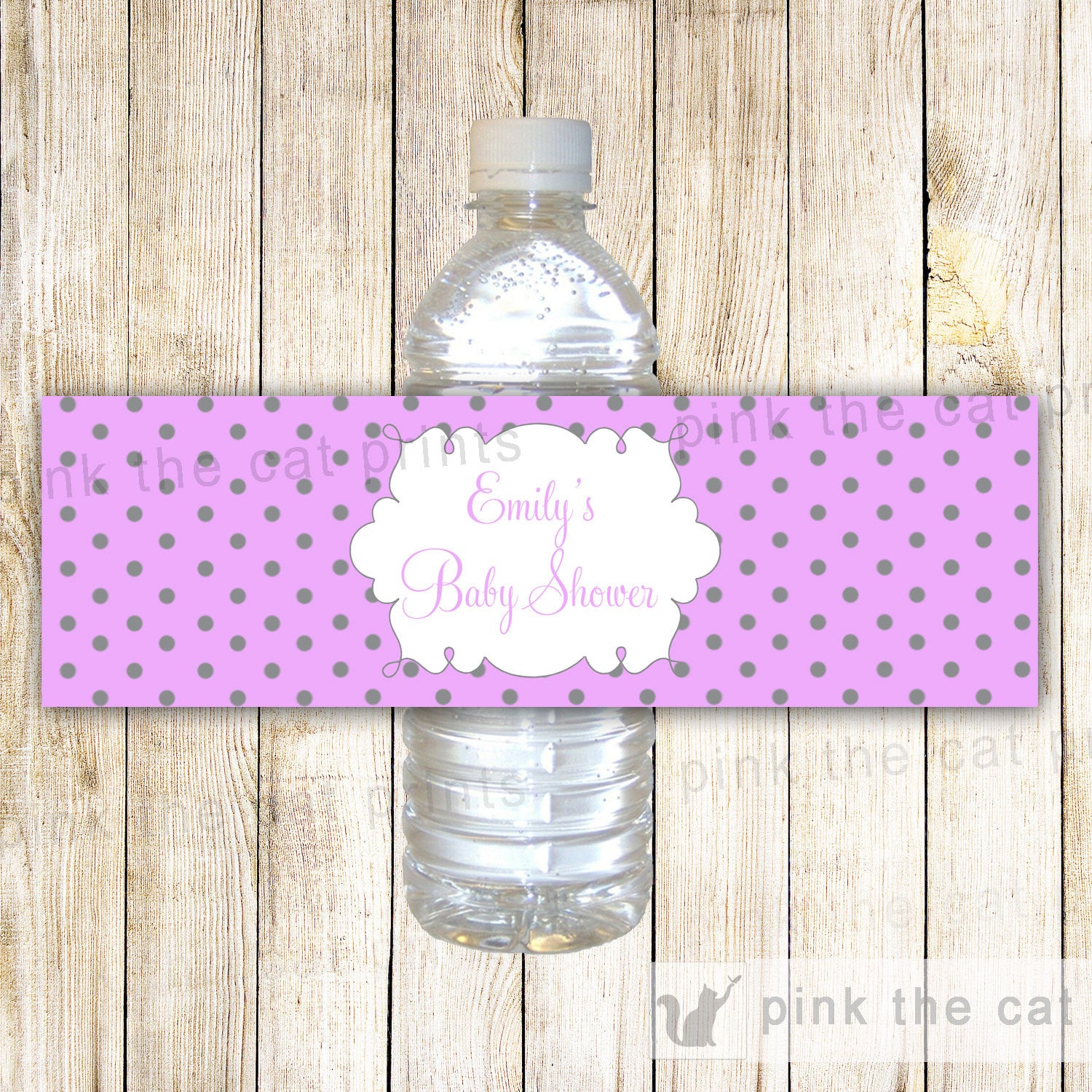 Purple Grey Bottle Label Birthday Baby Shower