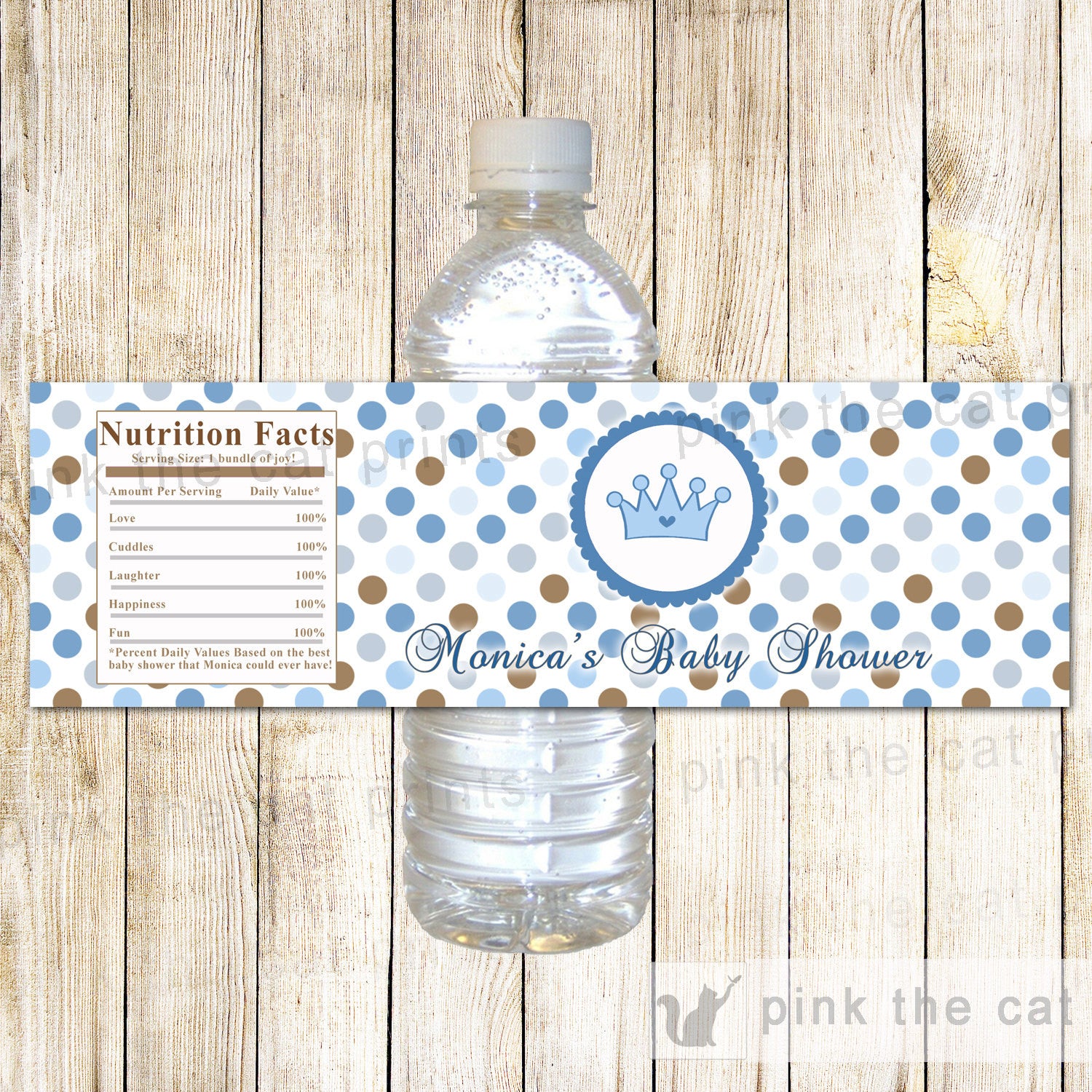 Prince Bottle Label Brown Blue Birthday Baby Shower