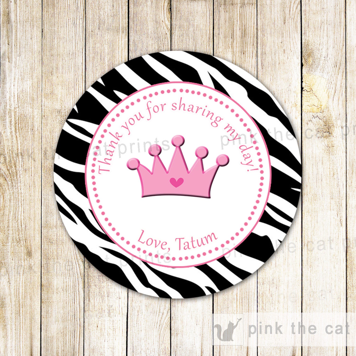 Zebra Princess Favor Label Tag Sticker Birthday Baby Girl Shower
