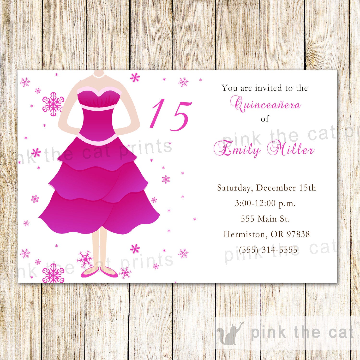 pink dress sweet 15 invitation