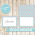 Buffet Food Label Place Seating Name Card Wedding Teal Coral