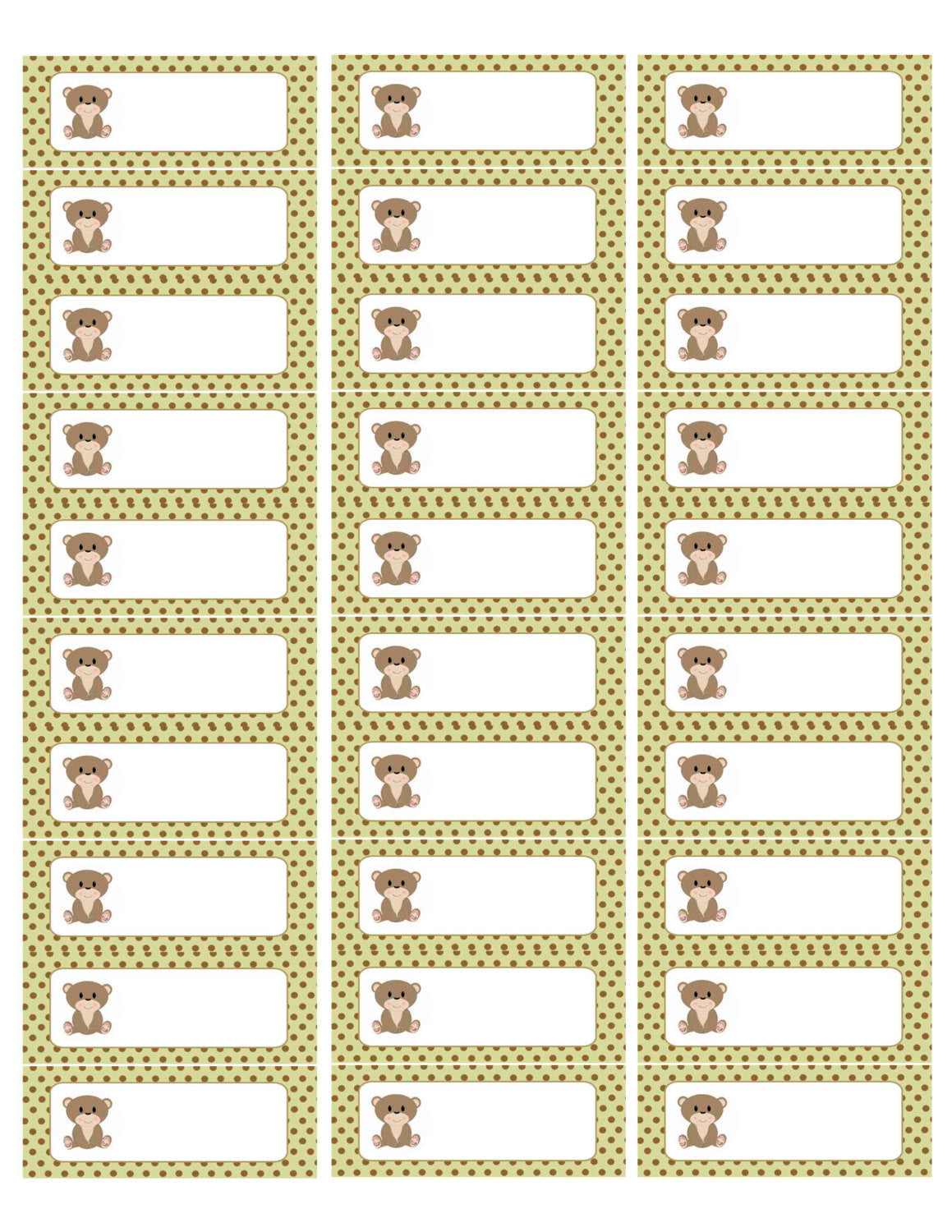 Bear Address Labels Green Brown Birthday Baby Boy Shower