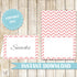 Buffet Food Label Wedding Place Seating Name Card Pink Chevron