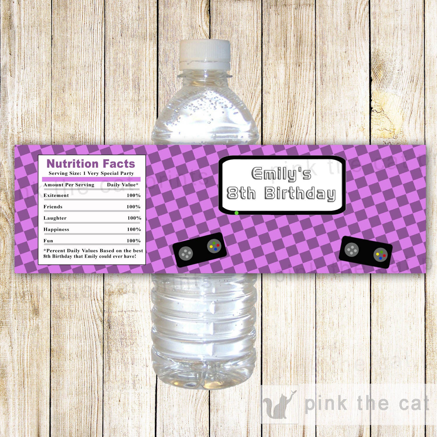 Videogame Bottle Label Kids Birthday Purple
