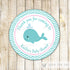 Whale Nautical Favor Label Gift Tag Sticker Baby Shower Birthday Turquoise