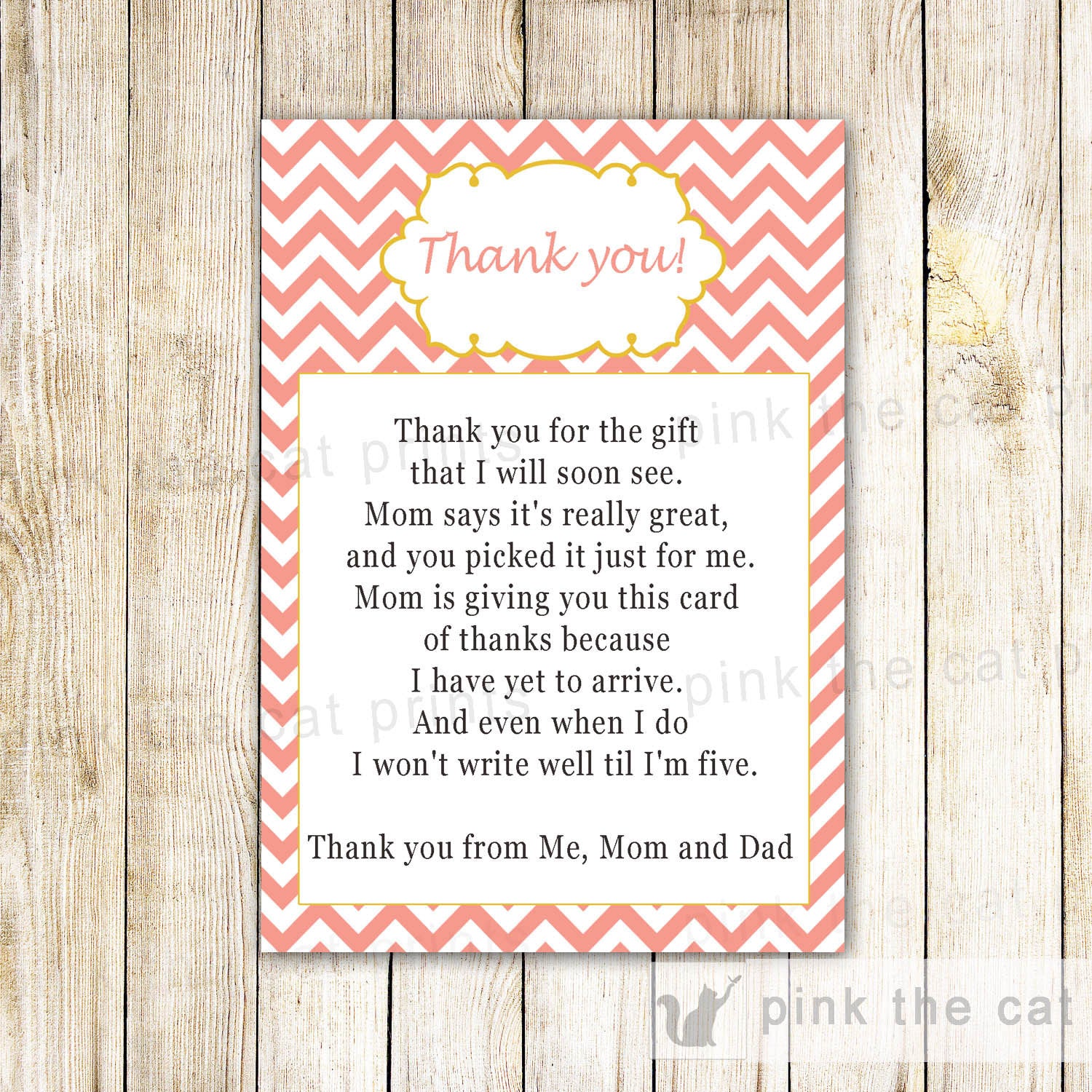 Coral Chevron Thank You Card Note Baby Girl Shower Pink Blush Yellow
