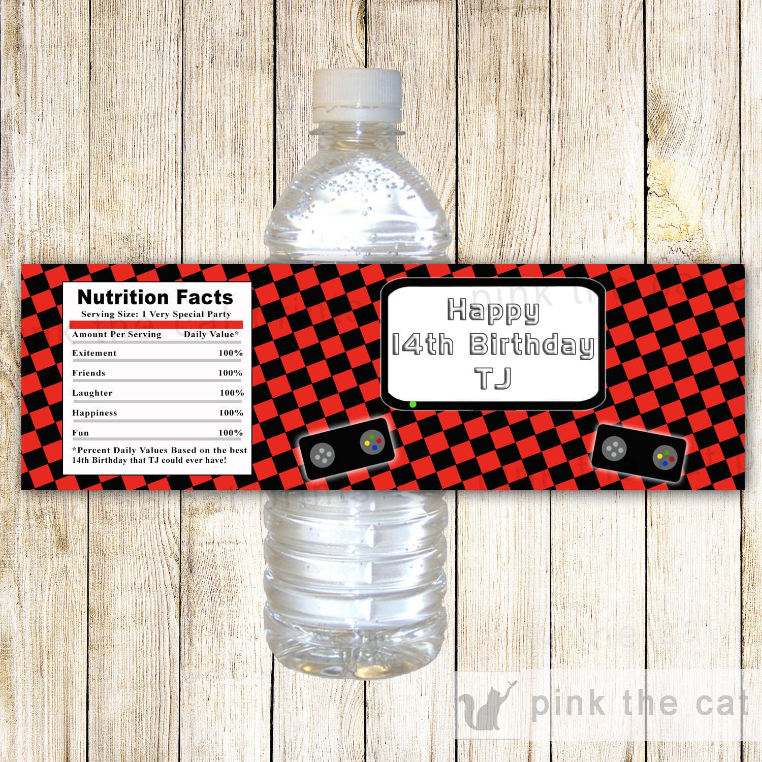 Videogame Bottle Label Kids Birthday Red Black