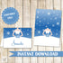 Buffet Food Label Wedding Place Seating Name Card Blue Winter Dress