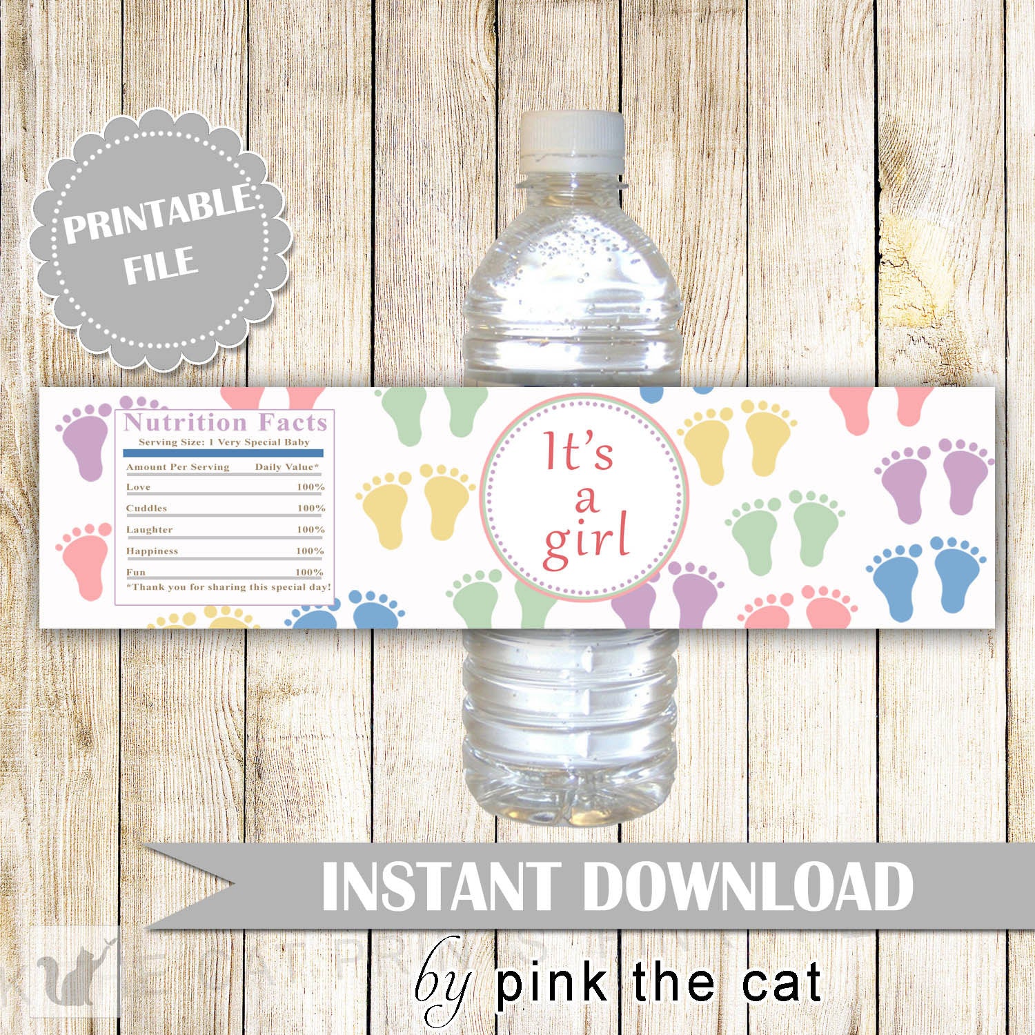 Baby Girl Shower Bottle Label Wrapper Feet Pink Purple