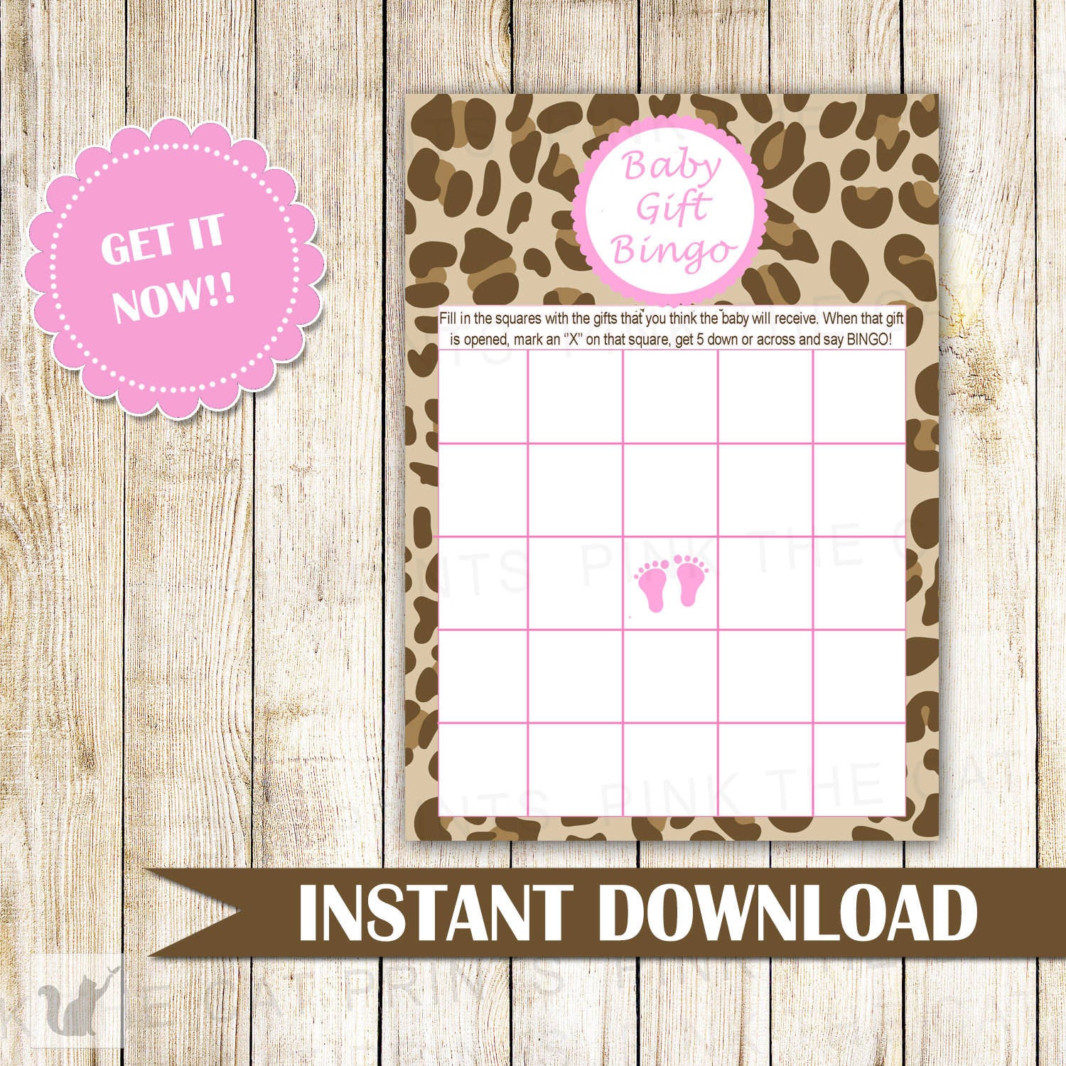 Pink Leopard Bingo Card Baby Shower