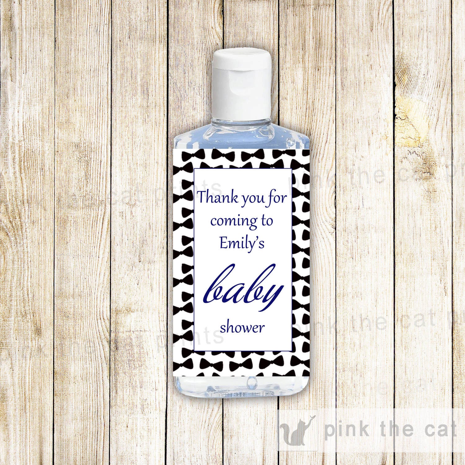 Bowtie Hand Sanitizer Labels Black Blue Baby Boy Shower