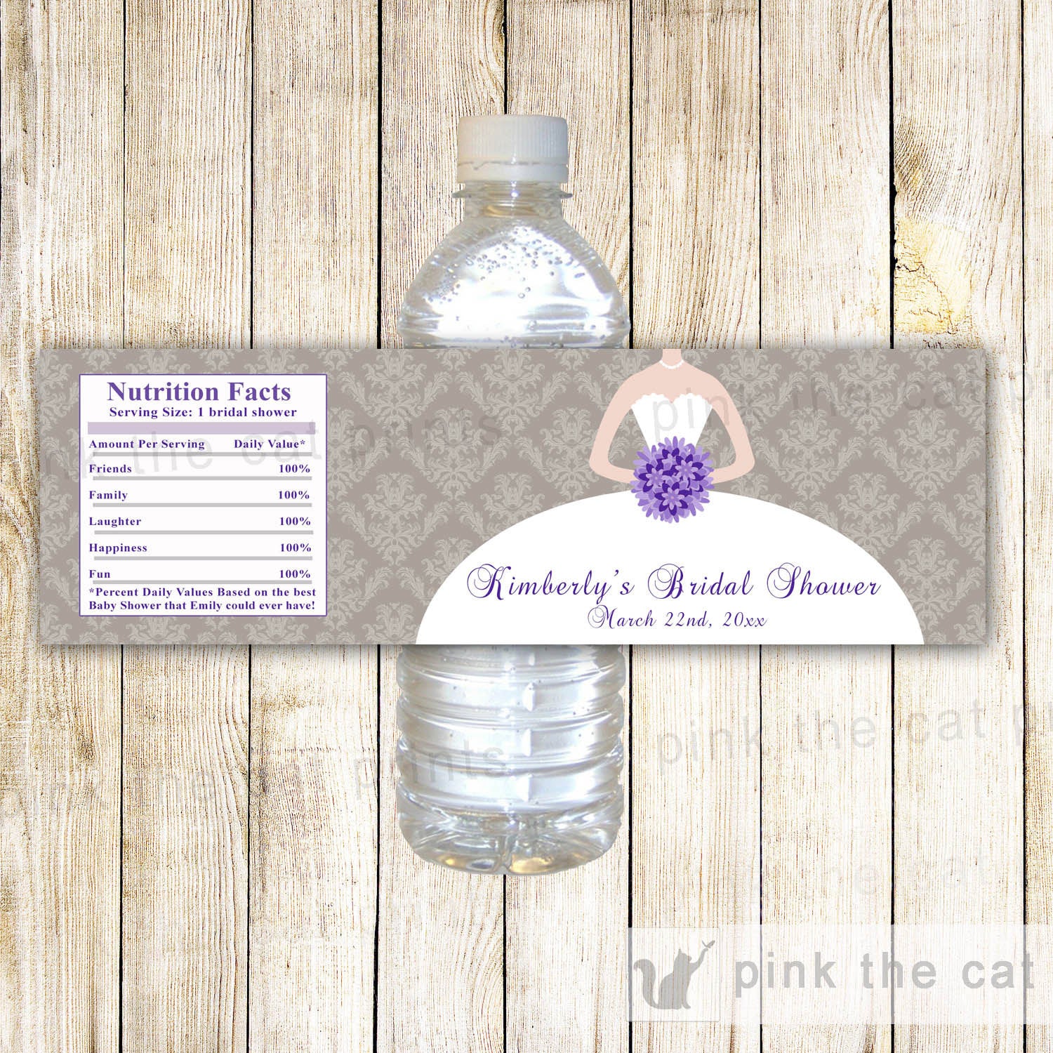 Purple Grey Dress Bridal Shower Bottle Label