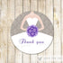 Purple Grey Damask Bridal Shower Thank You Tag - Quinceanera or Sweet 16 Party Favor INSTANT DOWNLOAD