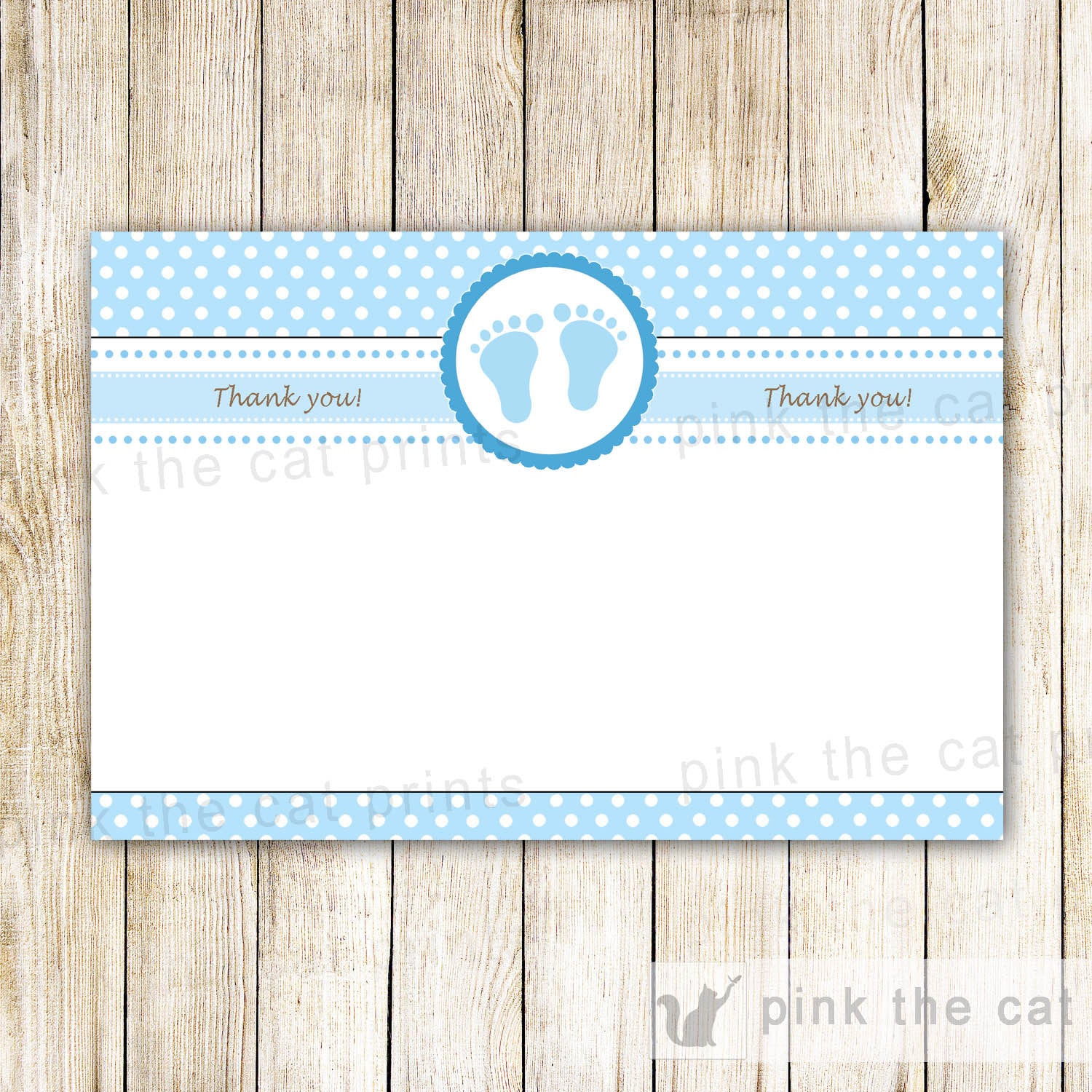 Blue White Polka Dots Thank You Card Note Baby Boy Shower