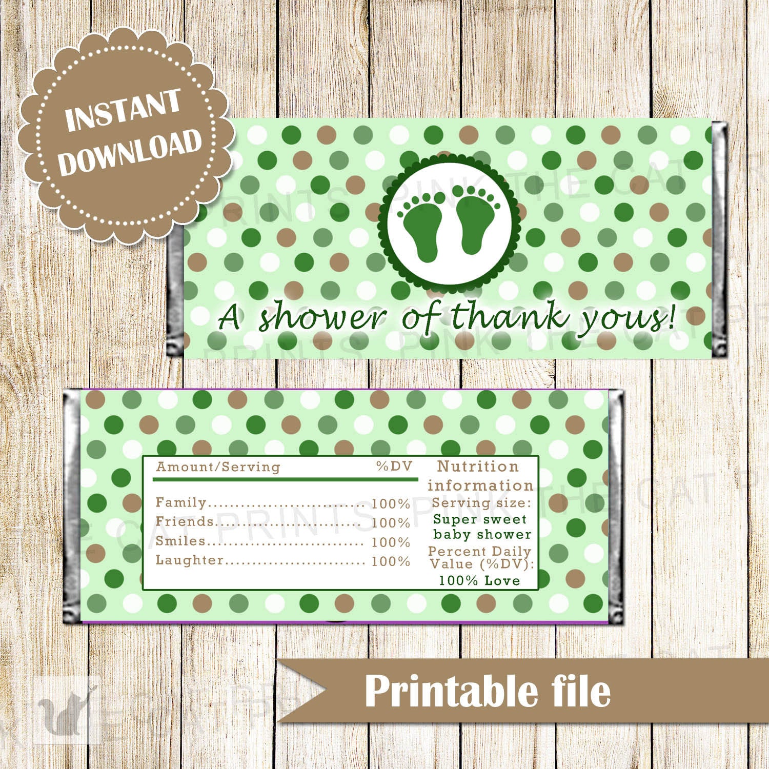 Unisex Baby Shower Candy Bar Label Wrapper Green Gold