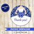 Royal Blue Damask Bridal Shower Thank You Tag - Quinceanera or Sweet 16 Party Favor INSTANT DOWNLOAD