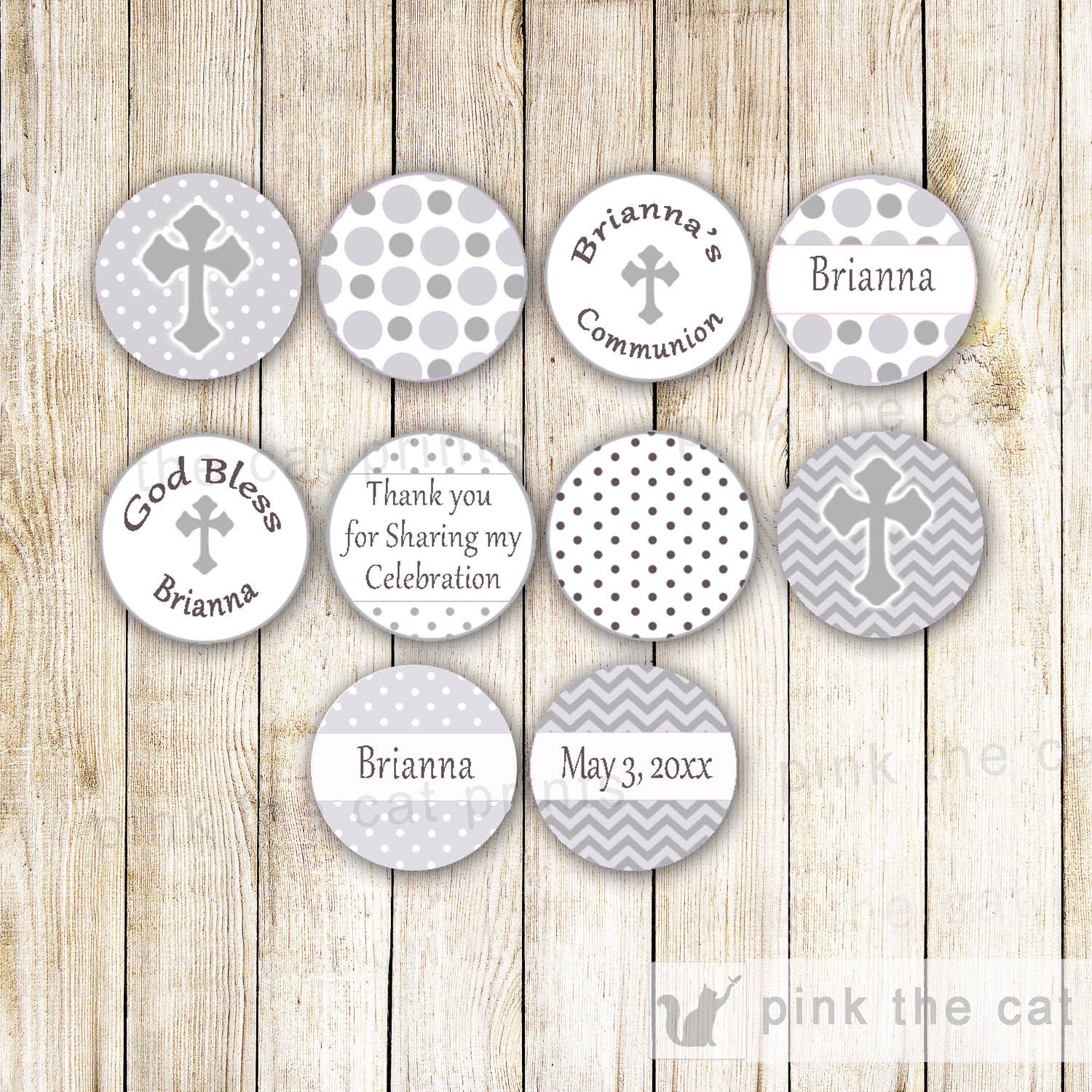 Grey Small Candy Label Sticker Baptism Christening